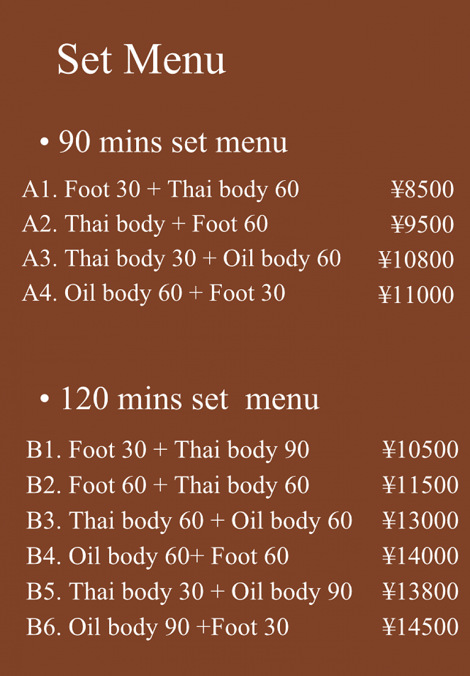 Uemachi Orchid Set Menu massage