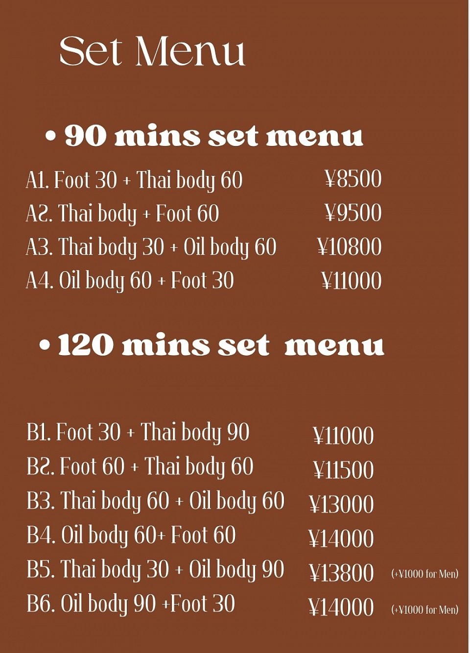 Uemachi Orchid Set Menu massage