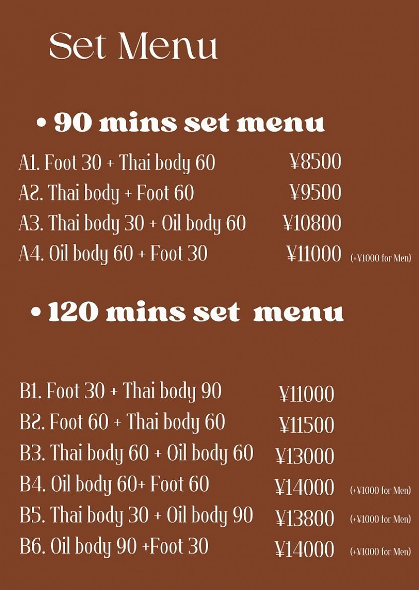 Uemachi Orchid Set Menu massage